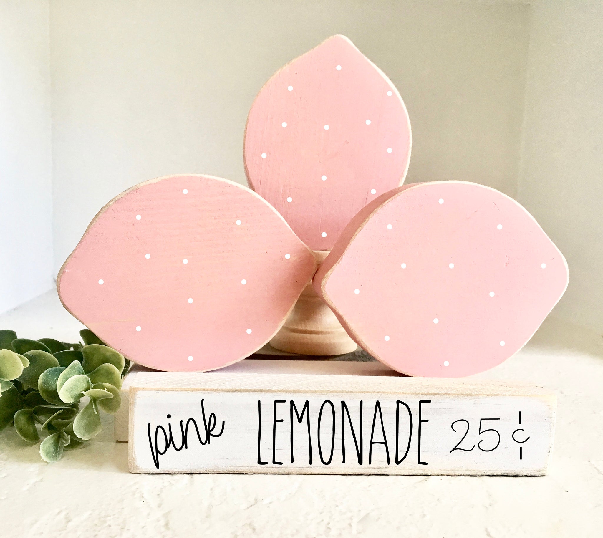 Wooden Pink lemons, Lemonade decor, Pink lemonade, Farmhouse, Tiered tray decor, Summer, Pink lemonade, Tiered tray sign, Kitchen, polka dot