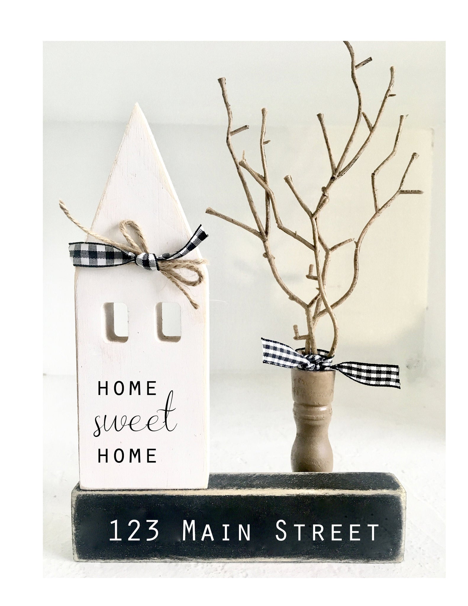 Wooden house, Farmhouse decor, Tiered tray sign, Housewarming gift, New home, Hostess gift, Wood house, Address sign, Tree, Home sweet home