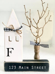 Personalized wooden house, Farmhouse decor, Tiered tray decor, Housewarming gift, initial, Wood house, Address sign, Coffee bar decor