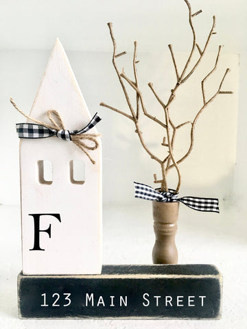 Personalized wooden house, Farmhouse decor, Tiered tray decor, Housewarming gift, initial, Wood house, Address sign, Coffee bar decor