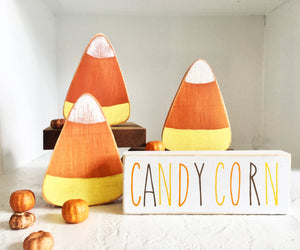 Wooden candy corn, Tiered tray decor,  Bowl fillers, Fall decor, Halloween, Candy corn sign, Tiered tray sign, Farmhouse, Kitchen, Rustic