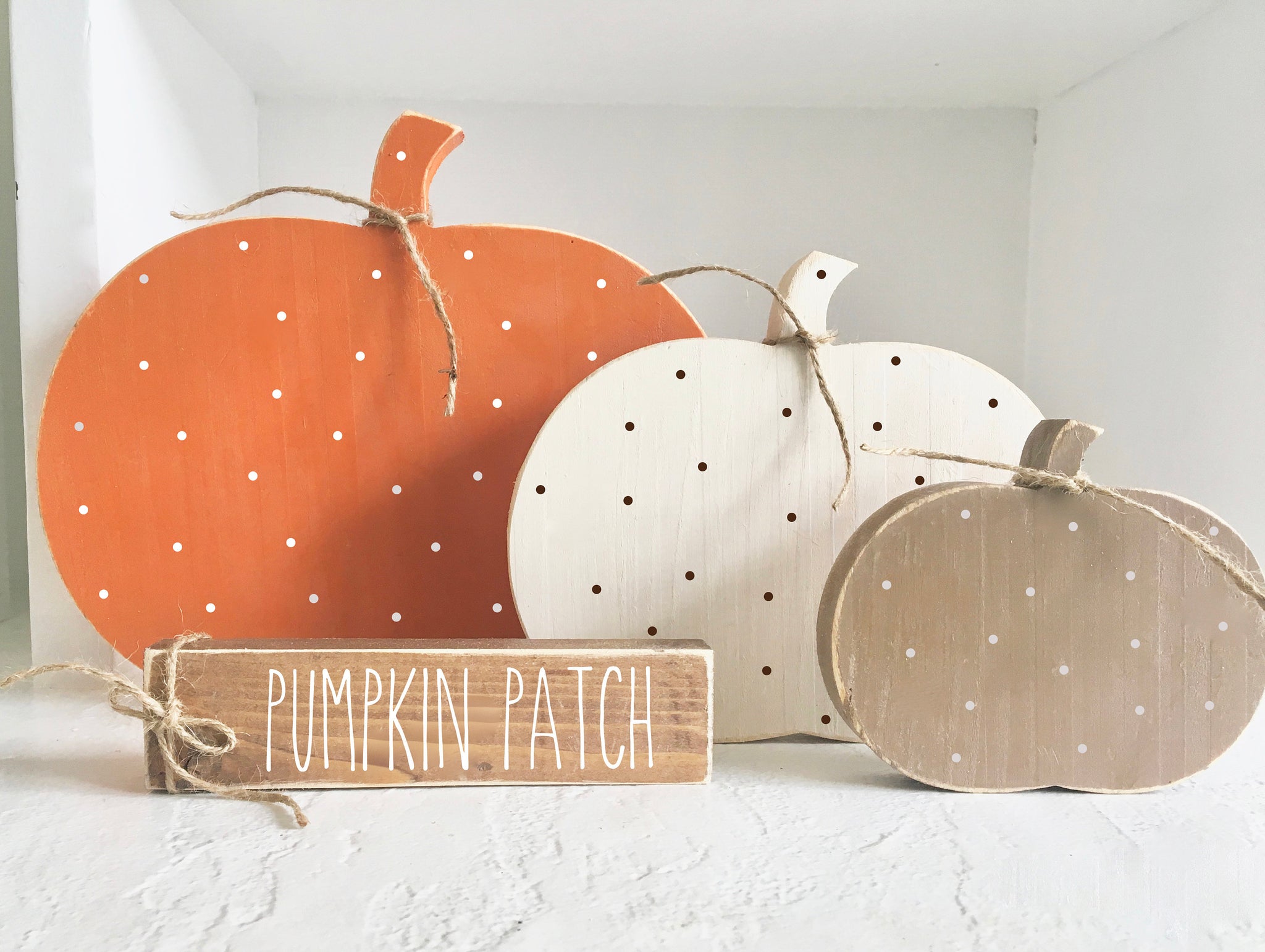 Wooden pumpkins, Fall decor, Autumn, rustic, Farmhouse, decorTiered tray, Tiered tray decor, Wood pumpkins, Pumpkin patch sign, polka dot