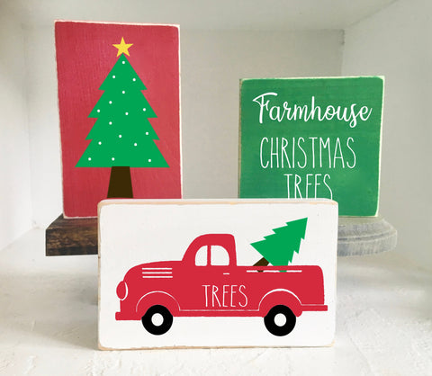 Christmas sign bundle, Tiered tray signs, Wooden signs, Farmhouse, Christmas tree, Old truck, Red truck, Farm fresh trees, Tiered tray decor