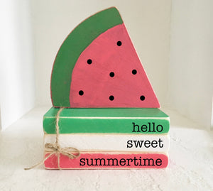 Wooden books, Summer decor, Sweet summertime, Watermelon,  Farmhouse decor, Faux books, Tiered tray decor, kitchen decor, Wooden watermelon