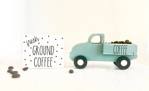 Coffee truck, Kitchen decor, farmhouse decor, Wooden truck, Tiered tray, Old truck, Tiered tray sign, Fresh ground coffee, Coffee sign