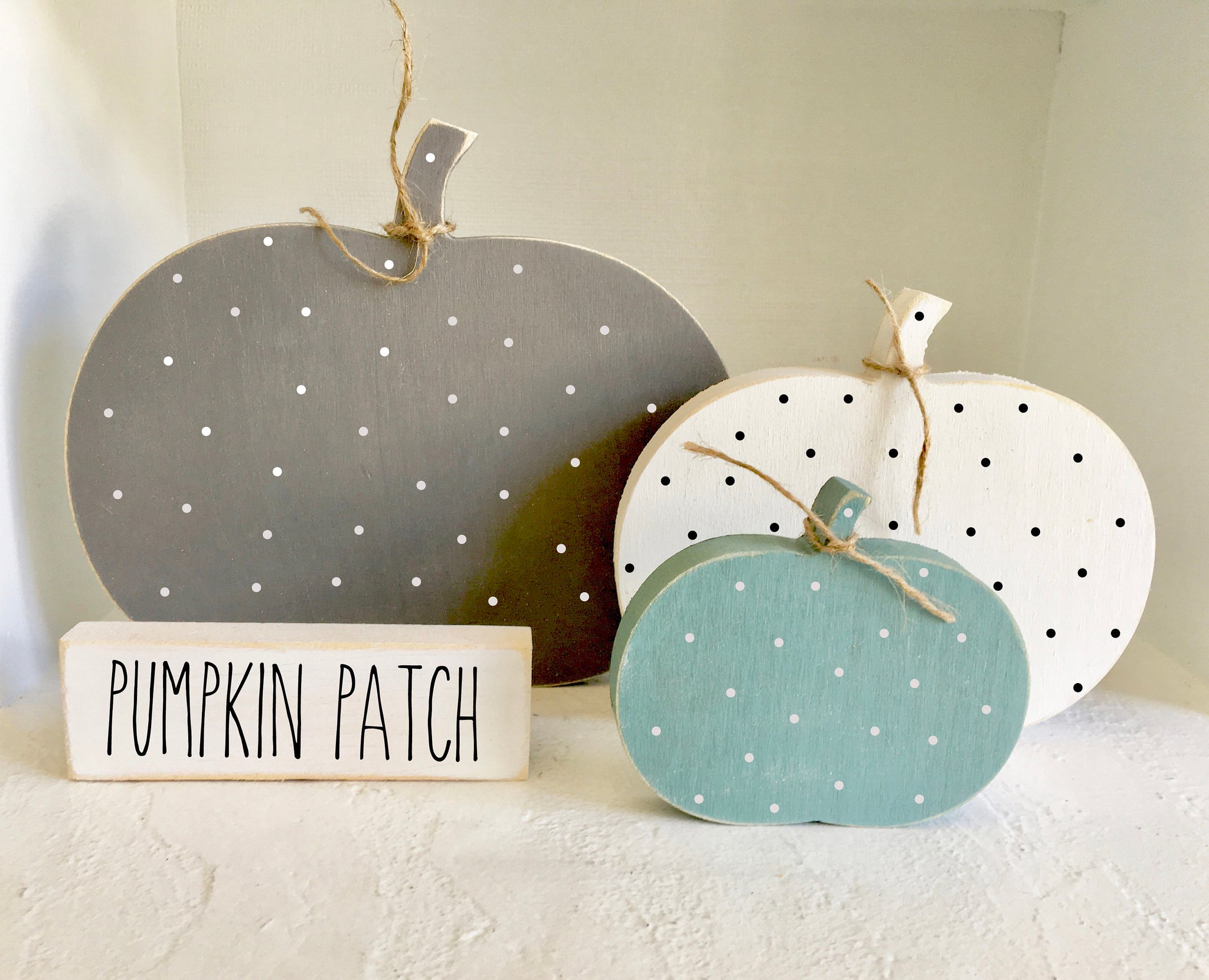 Wooden pumpkins, Tiered tray decor, Gray pumpkin, Polka dot, Fall decor, Autumn, rustic, Farmhouse, Wood pumpkins, Pumpkin patch sign