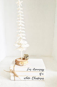 Christmas decor, Wooden books, Tiered tray decor, Mini book bundle, Book stack, white tree, Faux books, white Christmas, Christmas gift