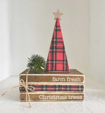 Plaid Christmas, Tiered tray decor, Mini book bundle, Book stack, plaid tree, Faux books, Farmhouse tree, gift, hostess gift, farm fresh