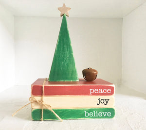 Christmas book bundle, Tiered tray decor, mini book stack, Christmas decor, farmhouse, faux books, set of 3,  teacher gift, wooden books