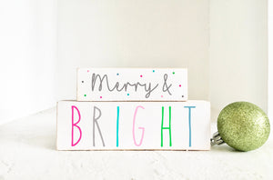 Merry and bright sign, Tiered tray decor, Christmas decor, Tiered tray signs, Hostess gift, Coffee bar, Teacher gift, Polka dot sign