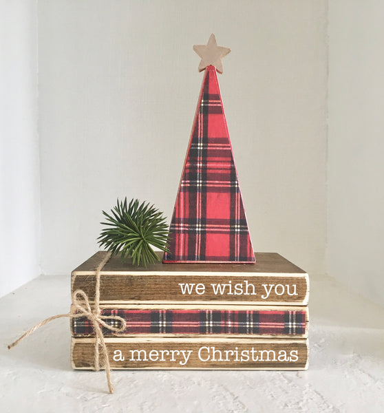 Plaid Christmas, Tiered tray decor, Mini book bundle, Book stack, plaid tree, Faux books, Farmhouse tree, gift, hostess gift, farm fresh