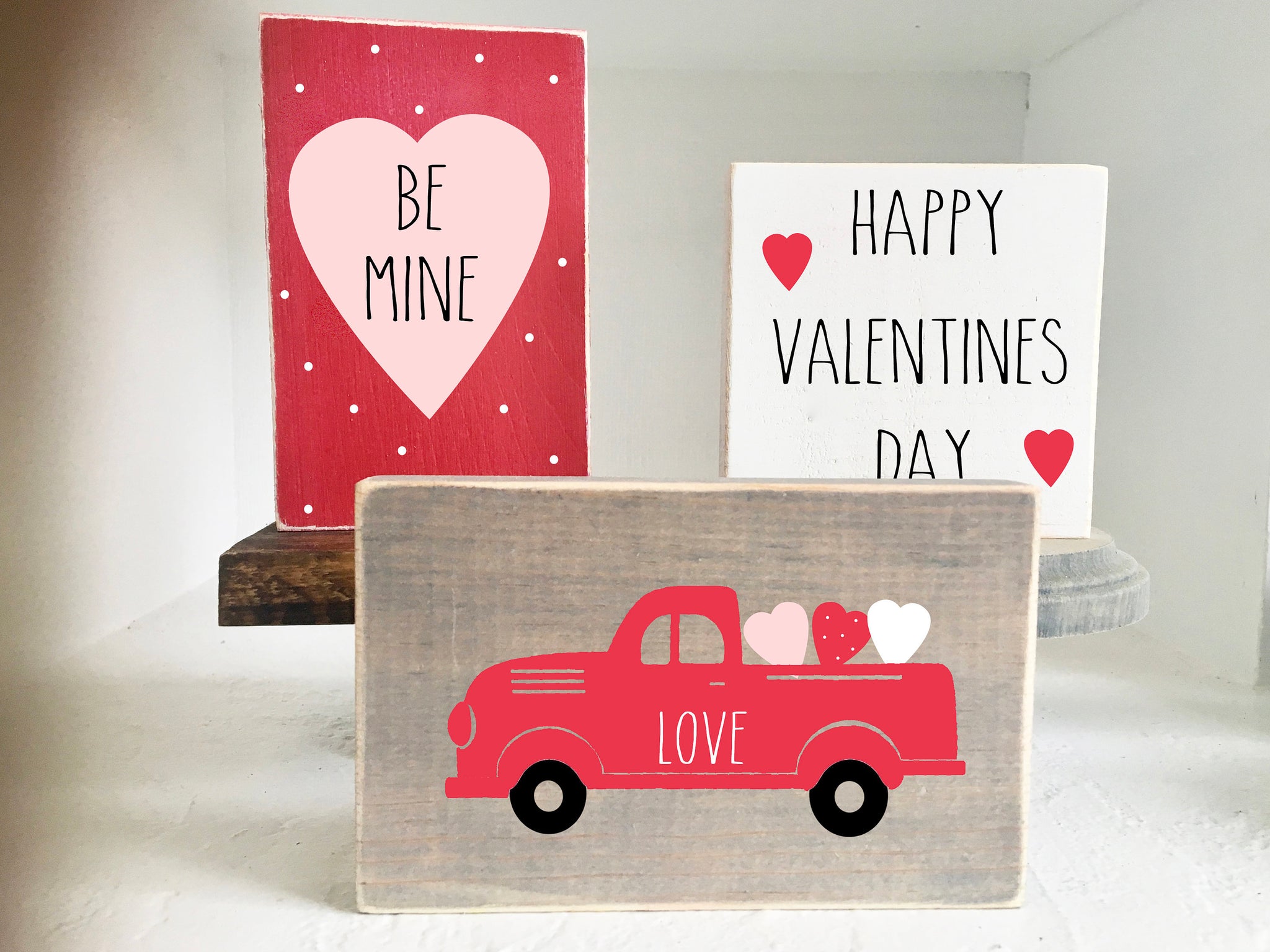 Valentine sign bundle, Tiered tray signs, Wooden signs, Farmhouse, wooden heart,  Old truck, Red truck, Valentine truck, Tiered tray decor