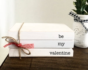 Valentines books, Tiered tray decor, wood book bundle,  mini book stack, be my valentine, Valentine's day decor, farmhouse,  Valentines gift