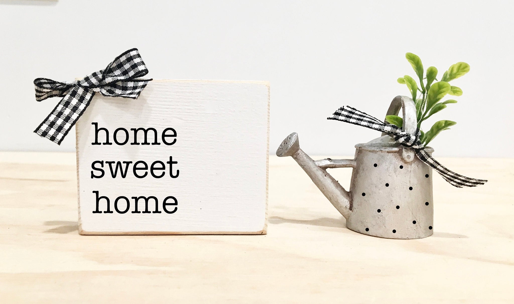 Home sweet home, Spring tiered tray sign, Watering can, Tiered tray decor, Tiered tray sign, Hostess gift, Teacher gift, Spring,  polka dot