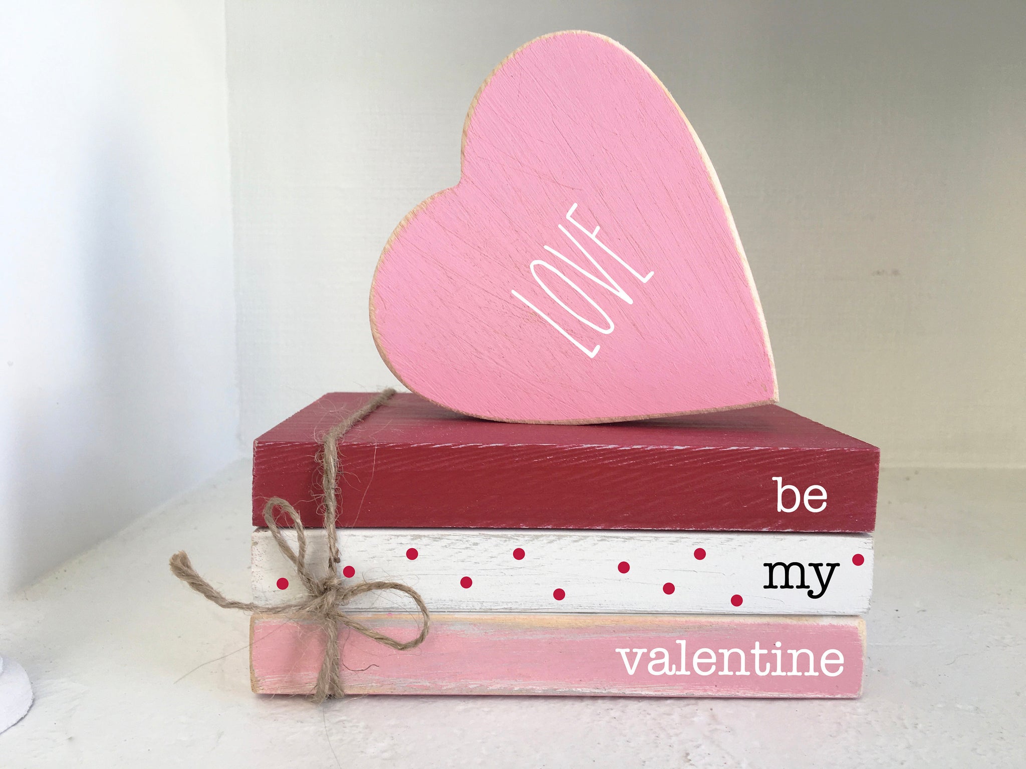 Valentines books, tiered tray decor, wooden heart, mini book bundle, book stack, be my valentine, Valentine's day decor, faux books,