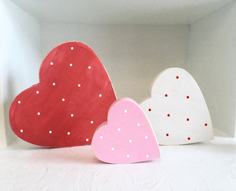 Wooden hearts, tiered tray, Valentine's day decor, Valentine's day, polka dot hearts, holiday, seasonal, wood, tiered tray decor