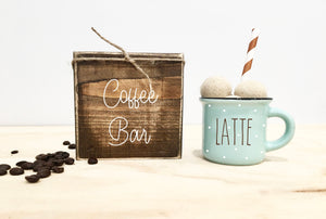 Coffee tiered tray decor, Ceramic mug, Coffee bar, Tiered tray , Coffee bar sign, latte mug, Valentine gift, hot cocoa bar, faux latte mug