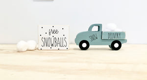 Winter tiered tray decor, snowball sign, snow truck, truck and sign set, Wooden truck, Farmhouse, Tiered tray sign, Old truck, Winter decor