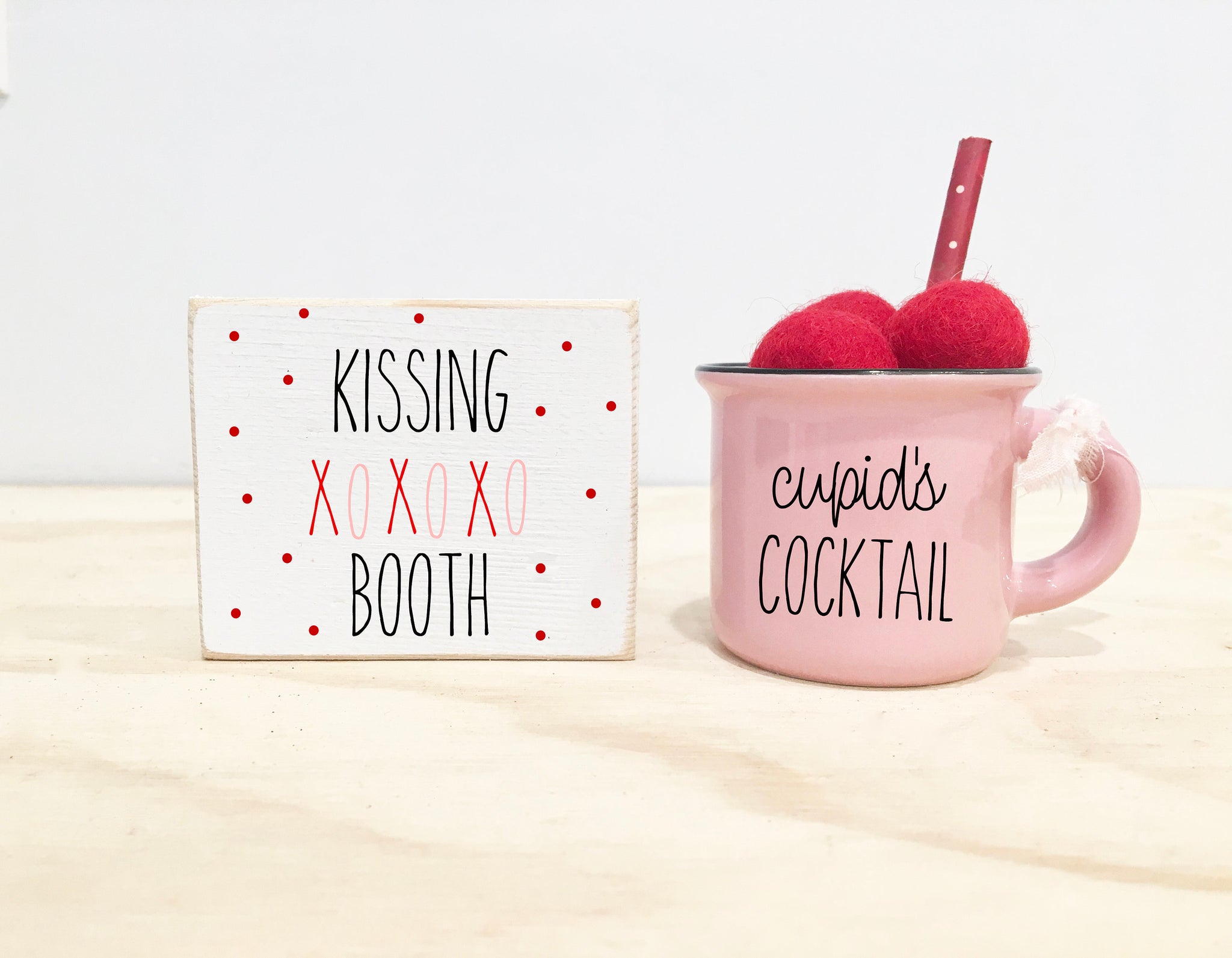 Valentine's tiered tray, Holiday mug, Tiered tray decor, Kissing booth sign, Cupid mug, Valentine gift, Coffee bar, Tiered tray sign