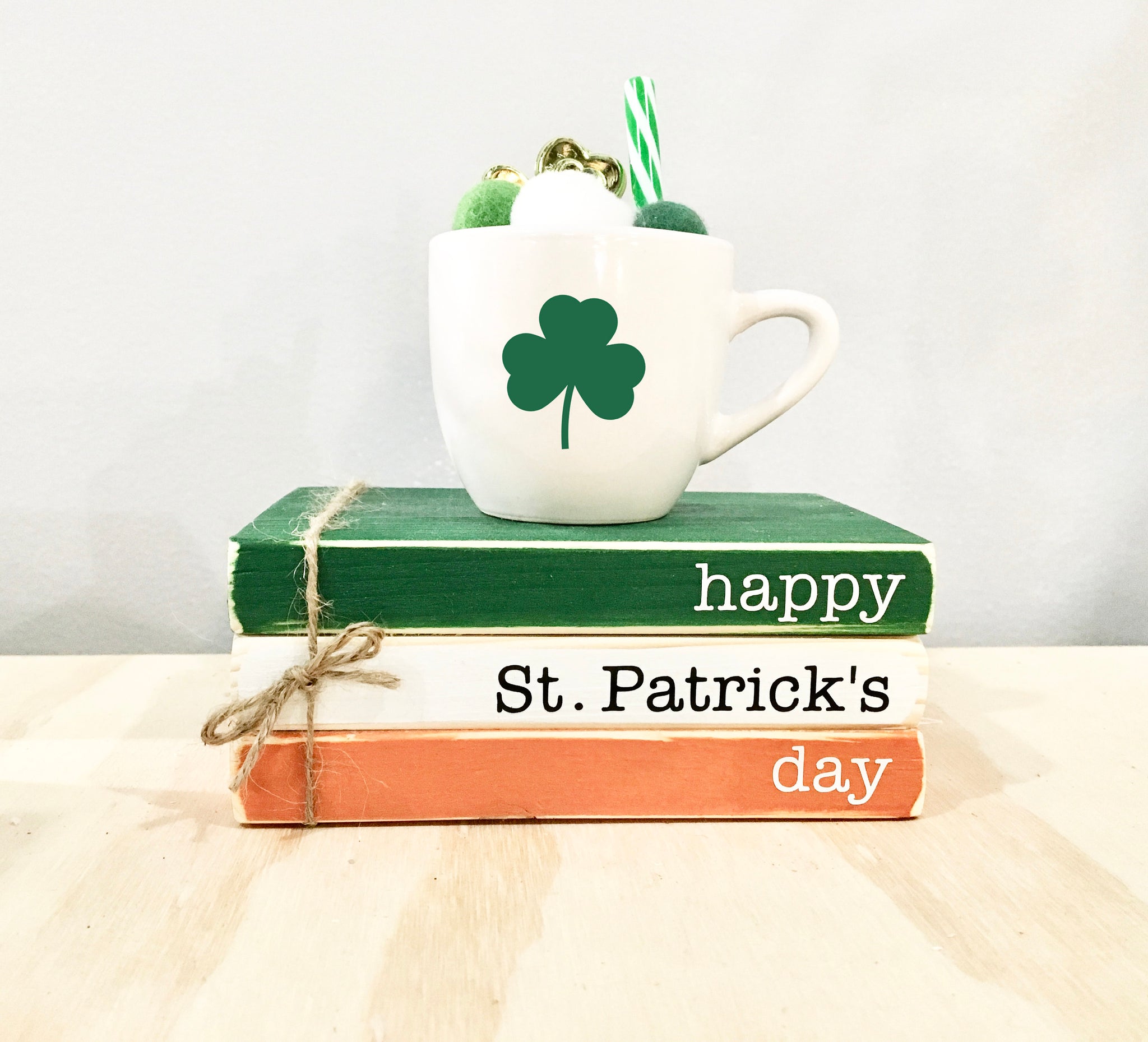 St. Patrick's day decor, tiered tray, mini book bundle, book stack, sh –  The Wooden Owl