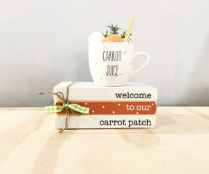 Mini books, Mini espresso mug, Easter tiered tray, Tiered tray decor, Carrot juice, Mini book bundle, Book stack, Carrot patch, Family