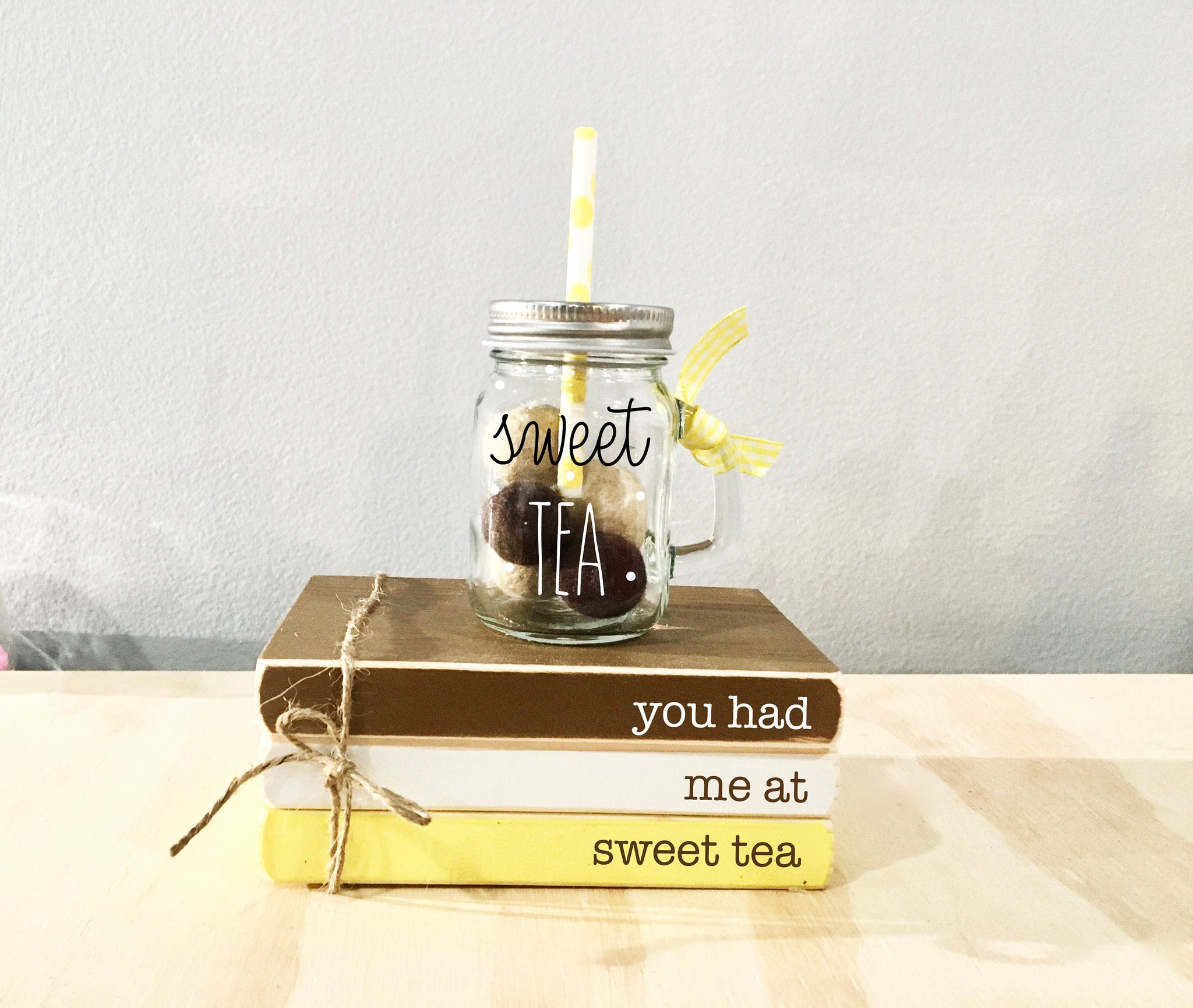 Sweet tea, Mini book stack, Tiered tray, iced tea, Tiered tray books, Faux books, Tiered tray decor, Summer, mini mug, southern decor