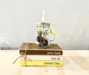 Sweet tea, Mini book stack, Tiered tray, iced tea, Tiered tray books, Faux books, Tiered tray decor, Summer, mini mug, southern decor