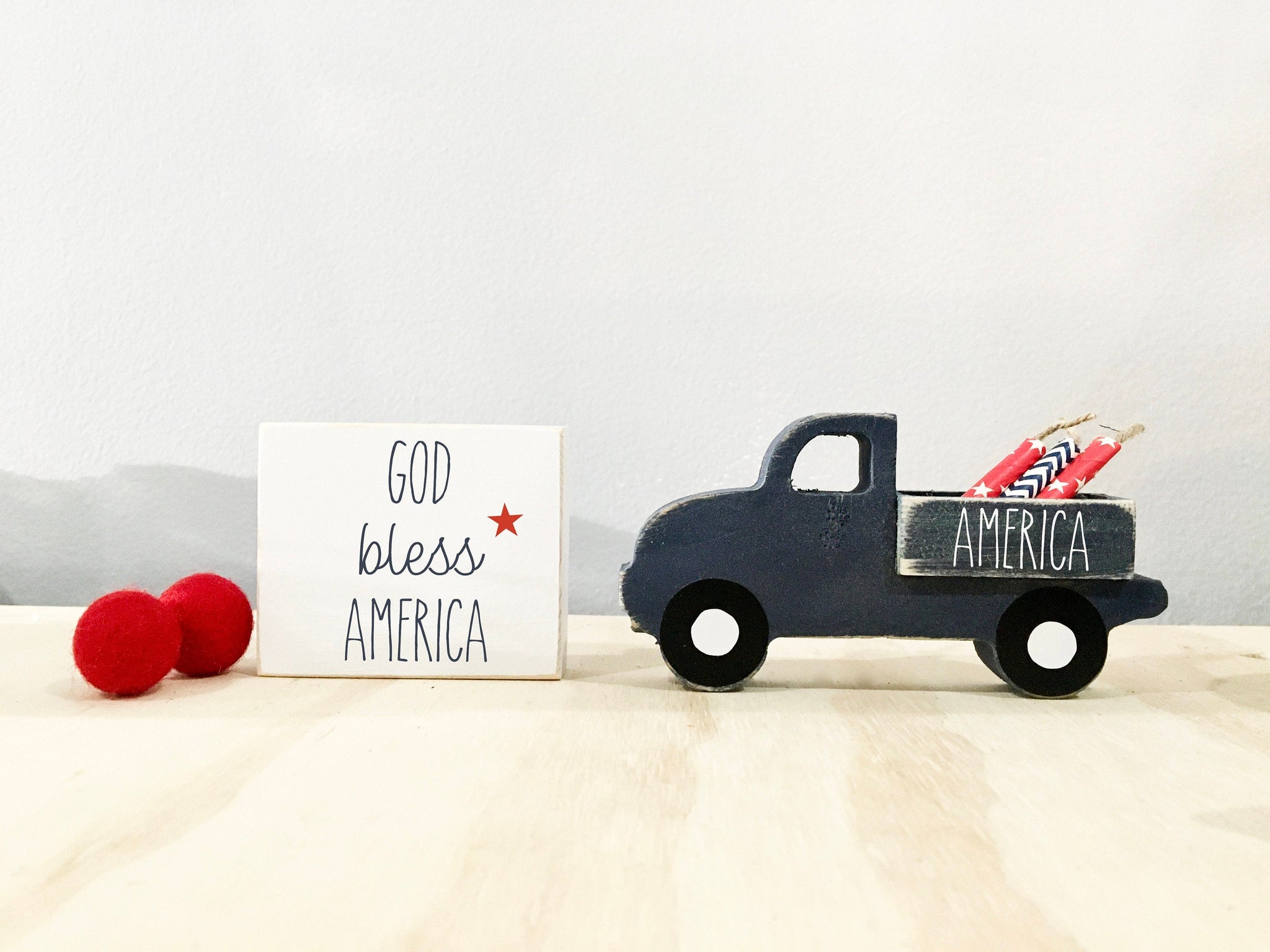 Truck and sign set, 4th of July decor, Wooden truck, Farmhouse, Memorial day, Tiered tray decor, Sign, tiered tray sign, 4th of July truck