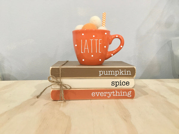 Pumpkin spice book stack and mug, Fall tiered tray decor