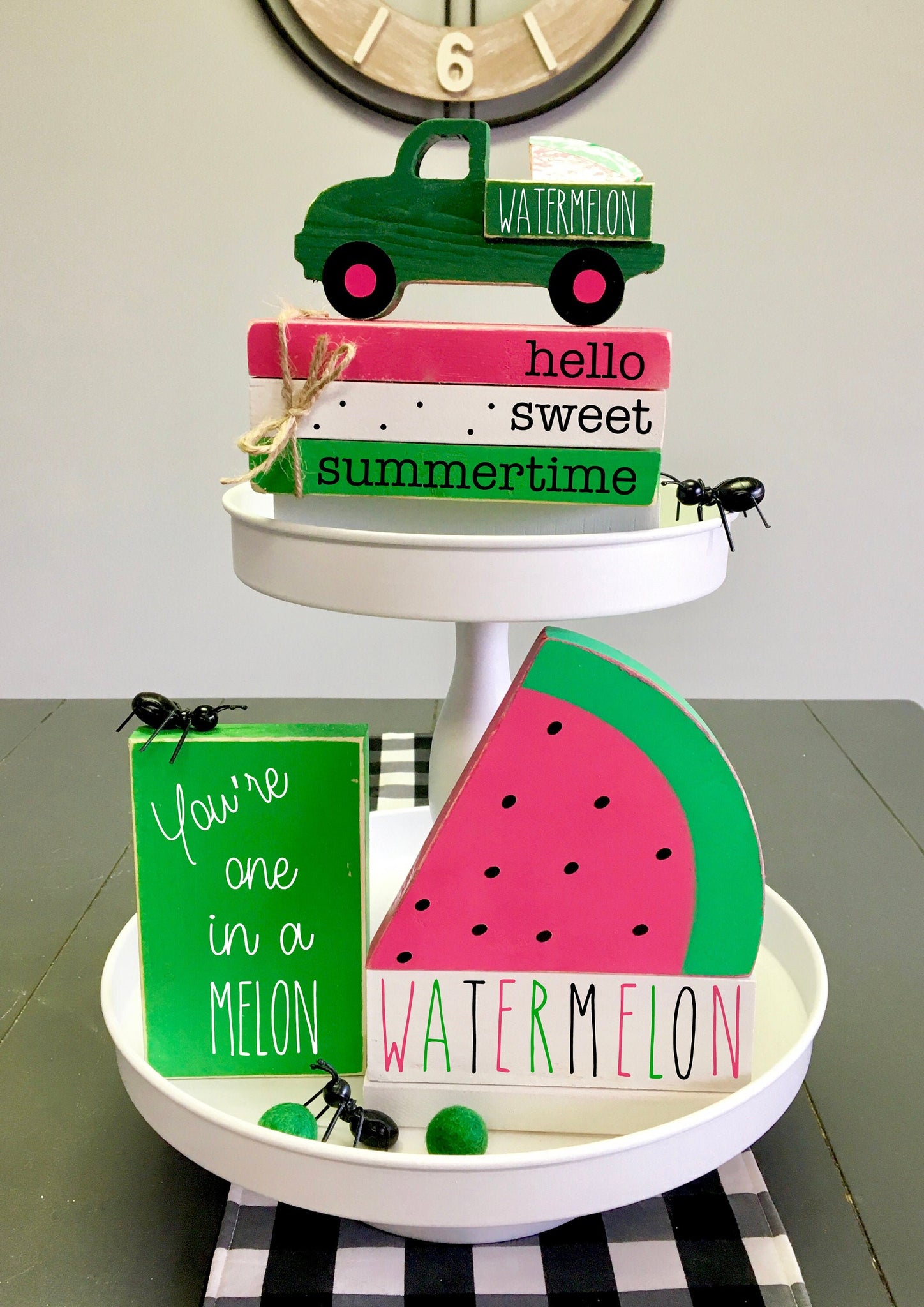 Watermelon tiered tray bundle, Summer decor, Sweet summertime, Watermelon, Truck, wooden signs, Faux books, Tiered tray decor, Wood