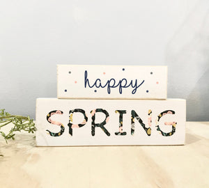 Spring tiered tray signs, Tiered tray decor, Happy spring, Hostess gift, Coffee bar, Teacher gift, Easter decor, Housewarming gift