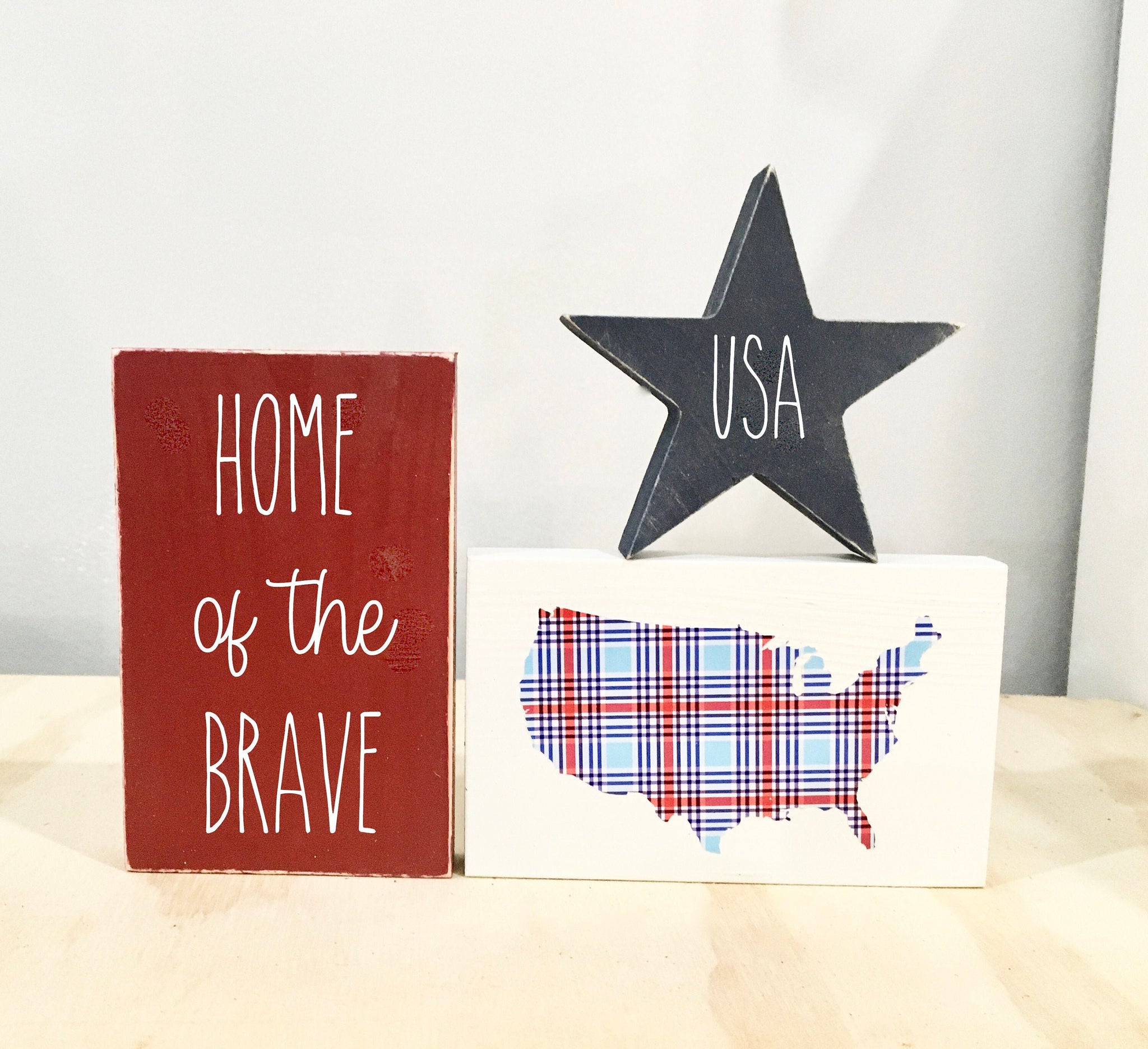 4th of July tiered tray, United states sign, Wooden signs, Tiered tray decor, Memorial day, USA, Home of the brave, Tiered tray signs, Star
