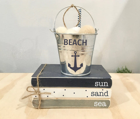 Beach tiered tray, Lake house decor, Tiered tray, Galvanized bucket, Anchor, Mini book stack, Cottage, Summer tiered tray, Nautical decor