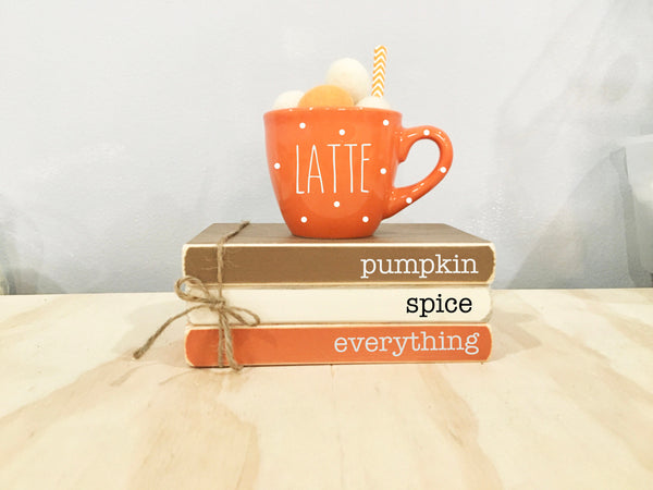 Pumpkin spice book stack and mug, Fall tiered tray decor
