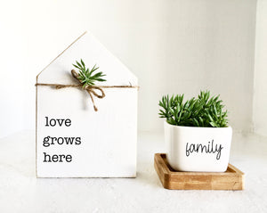 Spring tiered tray, Wooden house, Mother's day gift, Spring decor, Mini succulent pot, Easter decor, Tiered tray decor, kitchen decor,