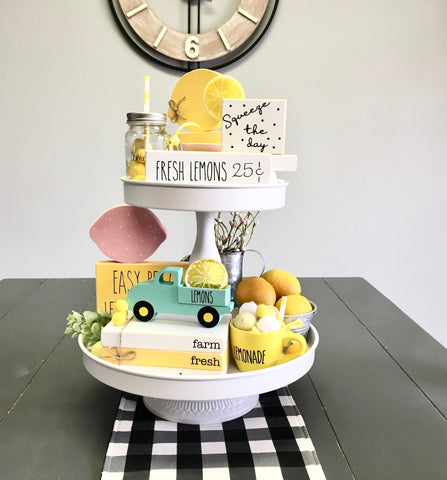 Lemon tiered tray bundle, Mini book stack, Lemonade decor, Farm fresh lemons, Faux books, Tiered tray decor, Summer, lemonade mug