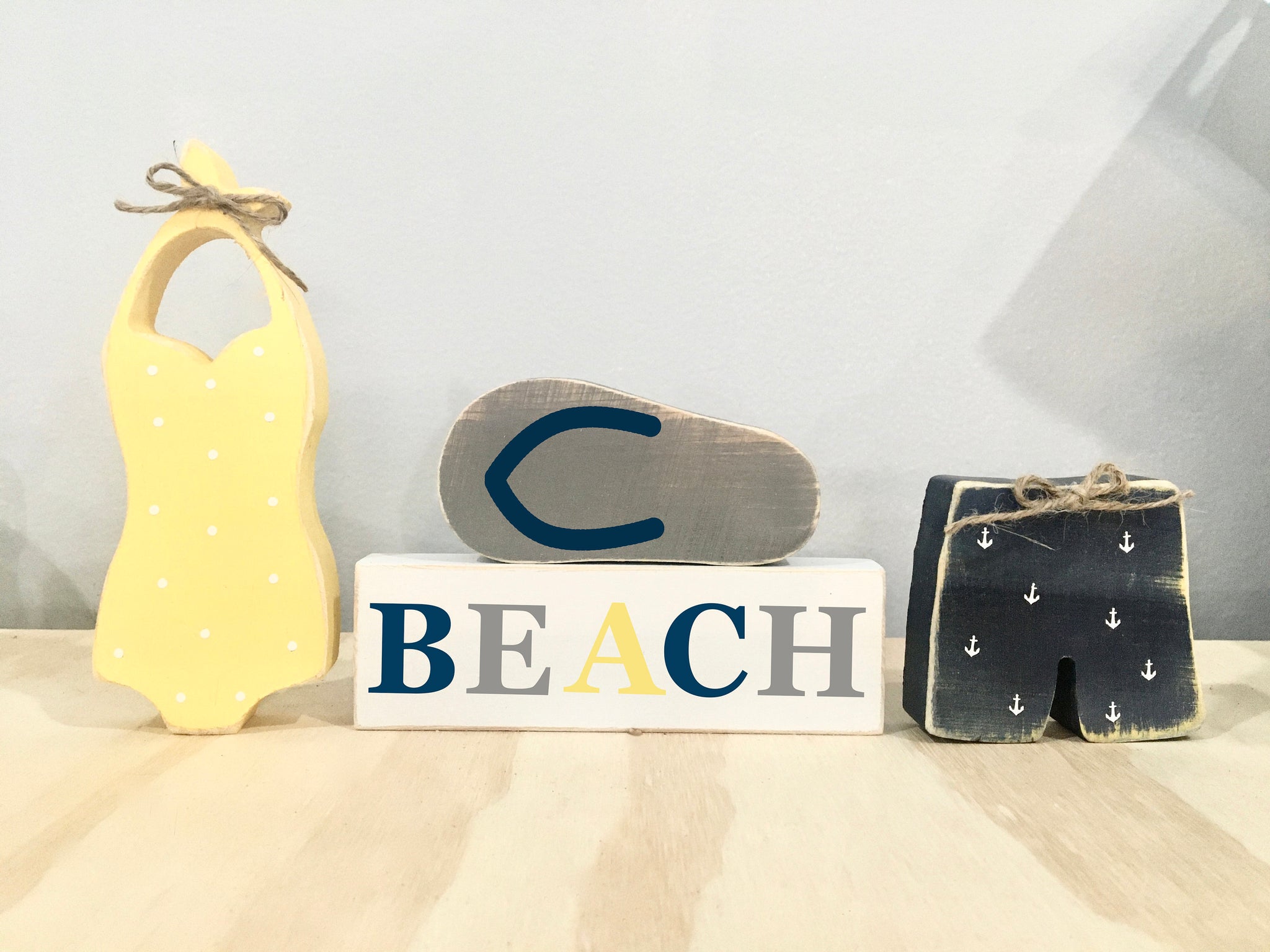 Beach tiered tray, Wood sign bundle, Swim trunks, Tiered tray decor, Bathing suit, Summer decor, Lake house, Cottage, Nautical decor