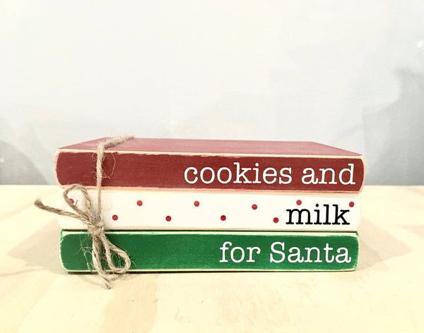 Holiday book stack, Tiered tray decor, Christmas books, Milk and cookies, Christmas decor, glass mug, Santa's milk and cookies, hostess gift