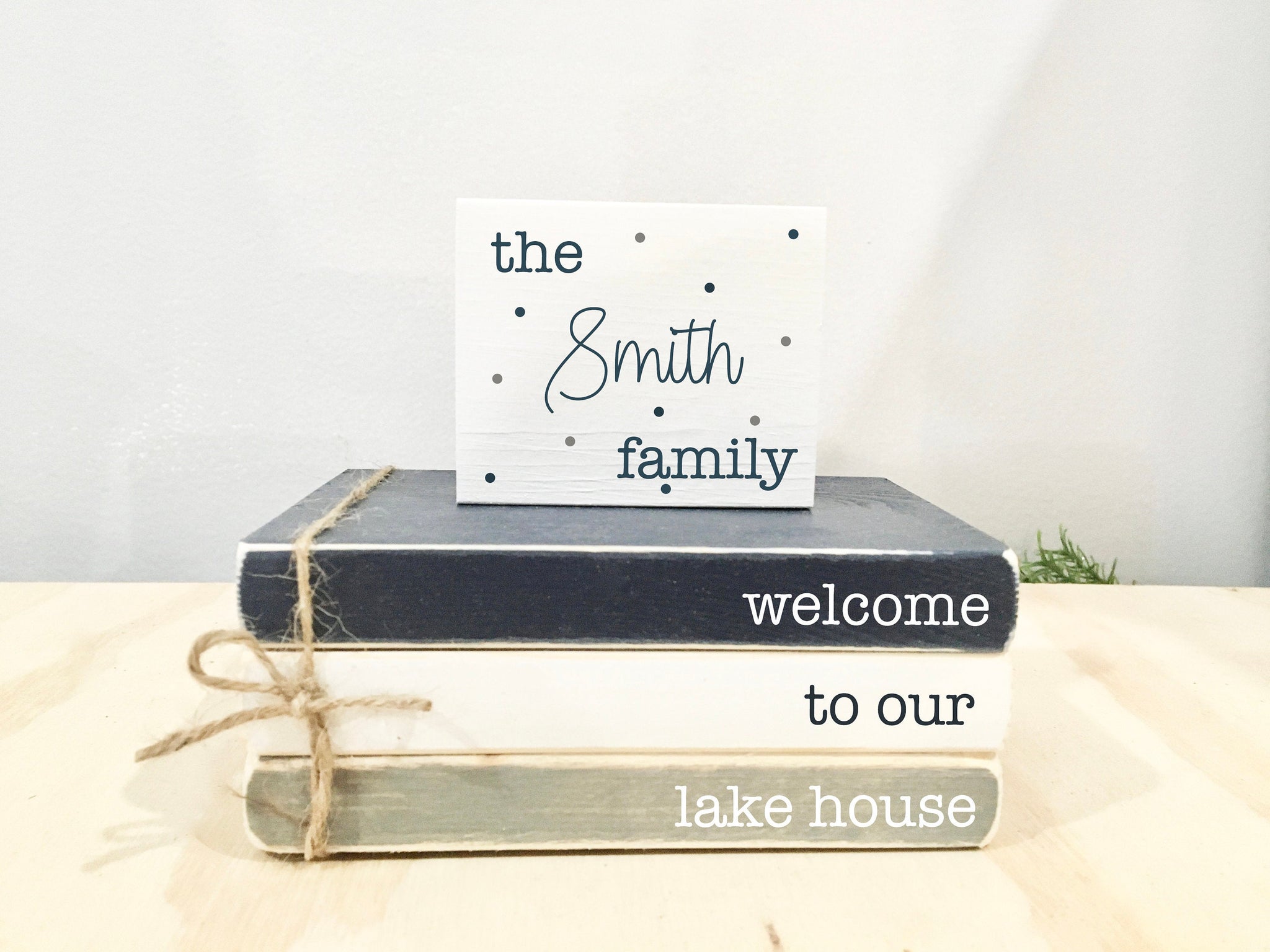 Lake house decor, Tiered tray,  Mini book stack, Cottage signs, Summer tiered tray, Nautical decor, Wooden sign, Faux books