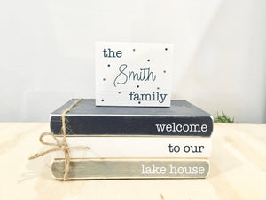 Lake house decor, Tiered tray,  Mini book stack, Cottage signs, Summer tiered tray, Nautical decor, Wooden sign, Faux books