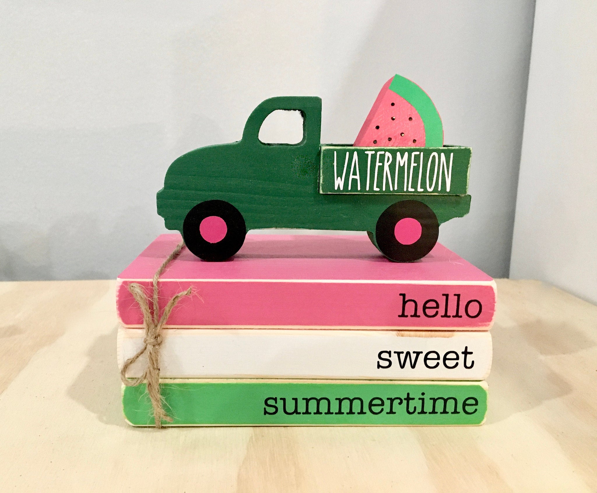 Watermelon tiered tray, Wooden books, Watermelon truck, Summer decor,  Watermelon, Tiered tray decor, kitchen decor, Wooden watermelon
