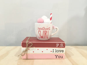 Valentines day, Holiday tiered tray, mini books, Tiered tray decor, Book stack, love mug, Valentine gift, hot cocoa bar, Wooden books