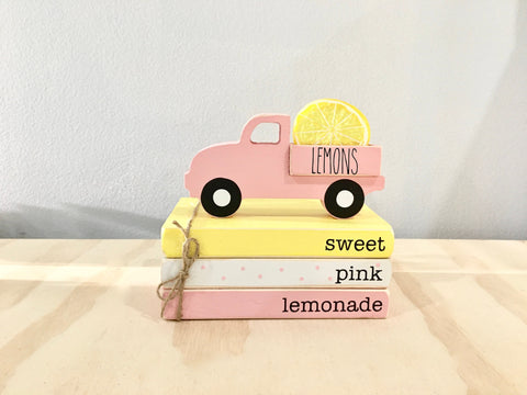 Summer tiered tray, Pink lemonade, Mini book stack, Lemonade decor, wood truck, Tiered tray decor, Fresh squeezed lemonade, pink truck