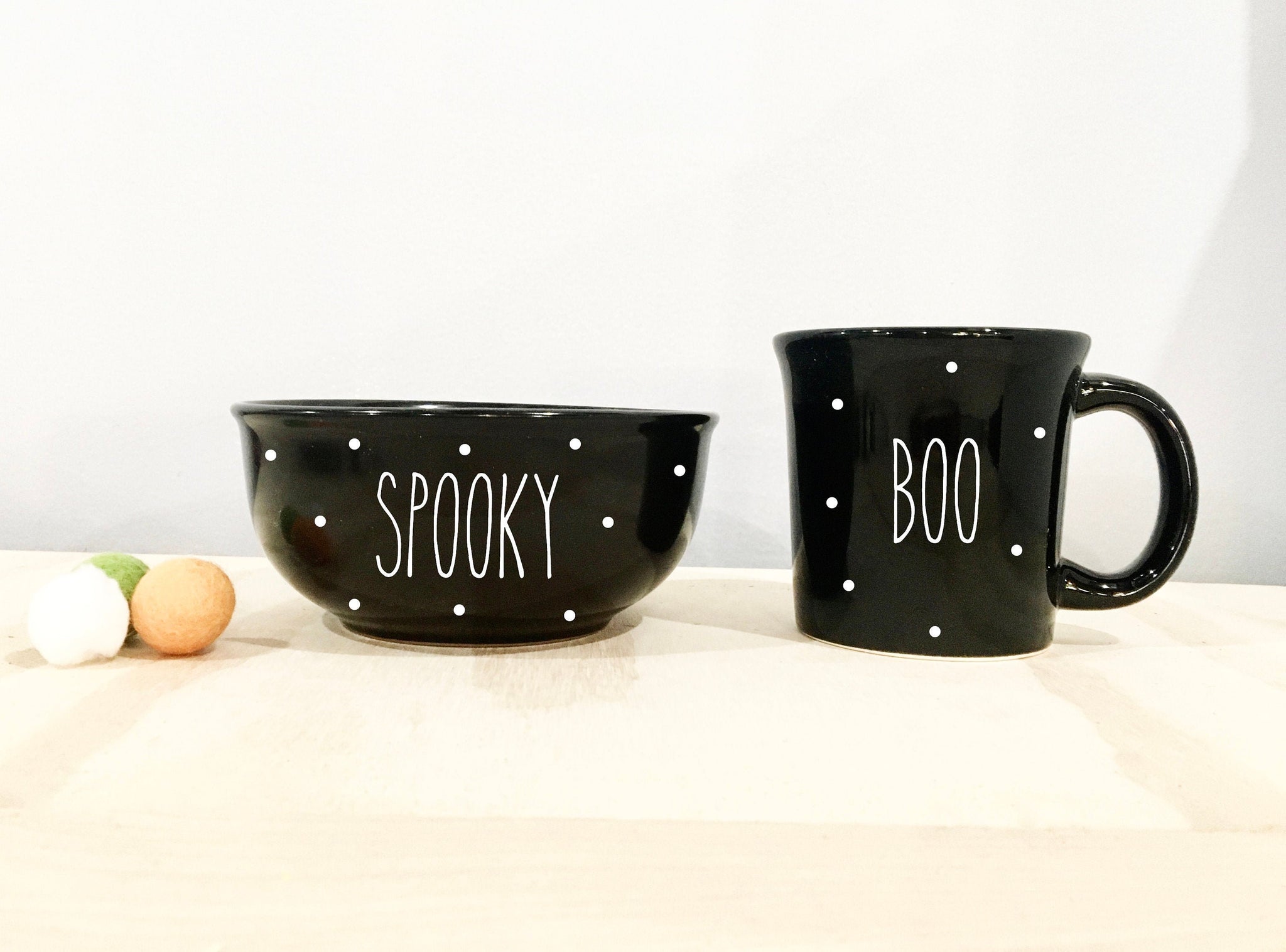 Halloween decor, black mug and bowl set, candy bowl, Halloween coffee mug, Black bowl, Tiered tray decor, Tiered tray mug, Holiday table