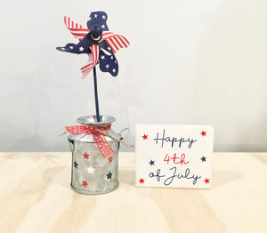 4th of July decor,  Holiday tiered tray, Pinwheel, Metal milk can, Memorial day, Tiered tray decor, Sign, Tiered tray sign, 4th of July set