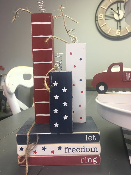 4th of July bundle, Tiered tray decor, wooden stars, Flag, Memorial day, Book stack, Firecrackers, Wooden truck, Pinwheel, mug, USA
