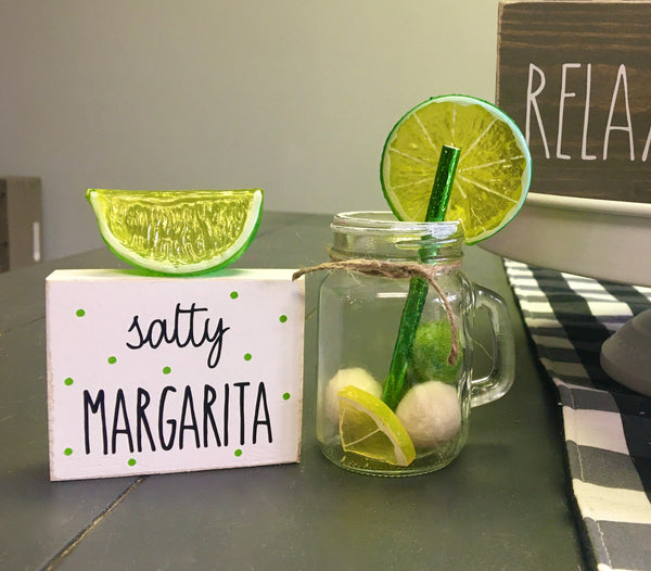 Margarita mug, Tiered tray sign, Salty margarita, Happy hour sign, Mini mug, Tiered tray decor, Bar sign, Lime, Margarita decor