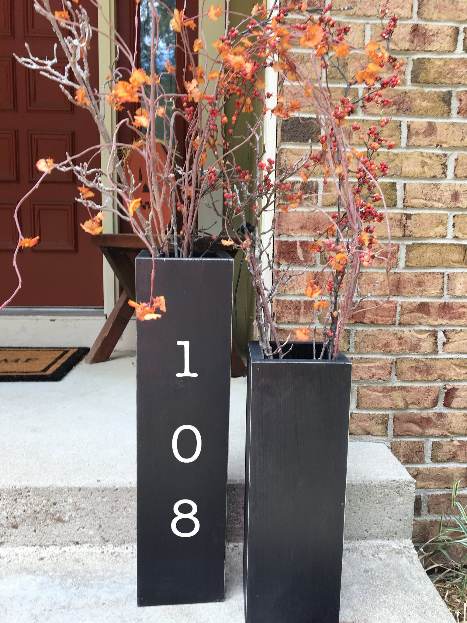 large wooden porch vases, address  sign, reclaimed wood, rustic, floor vases, farmhouse decor, large floor vase,  porch decor, set of 2