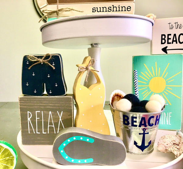 Summer bundle, Tiered tray decor, Margarita, Beach truck, Wooden book stack, Flip flop, Relax sign, Summer blocks, Ice cream cone, Popsicle