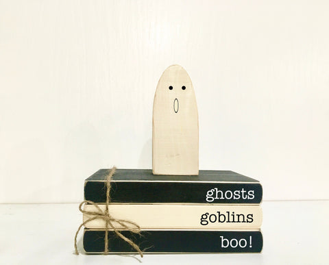 Halloween tiered tray, Halloween decor, Mini book bundle, Book stack, Wooden ghost, Spooky decor,  Tiered tray decor, Farmhouse truck